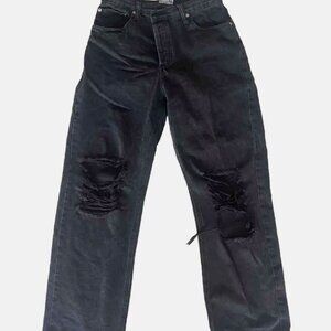 Princess Polly Asymmetric Ripped Leg Jeans Black Denim US 8 NEW WITHOUT TAGS